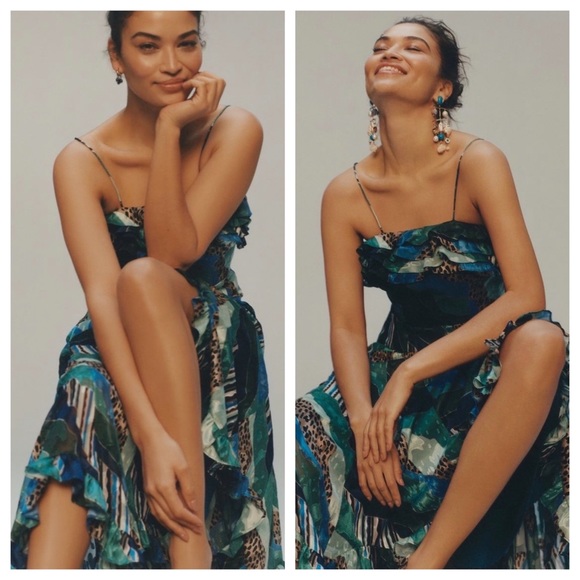 Anthropologie Dresses & Skirts - Ondine Ruffled Maxi Dress in Blue Motif